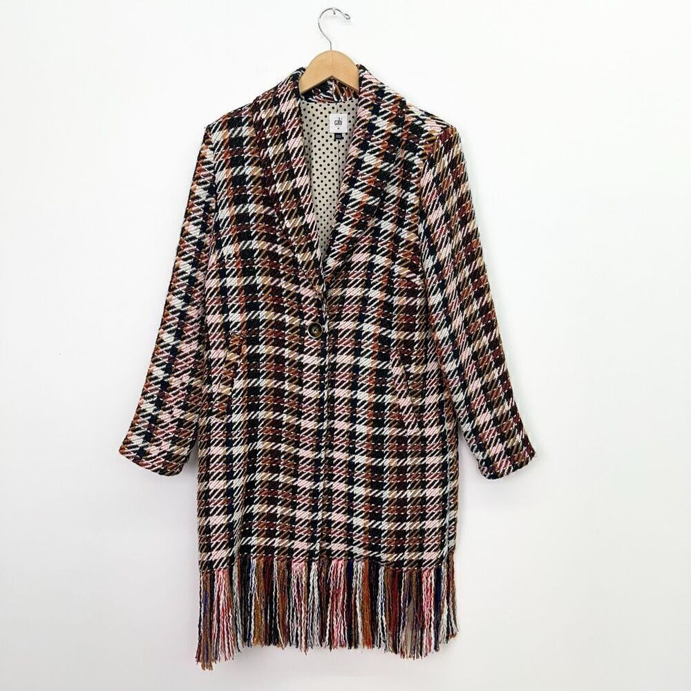 CAbi Women’s Regancy Wool Blend Multicolored Plaid Single Button Closure Coat
